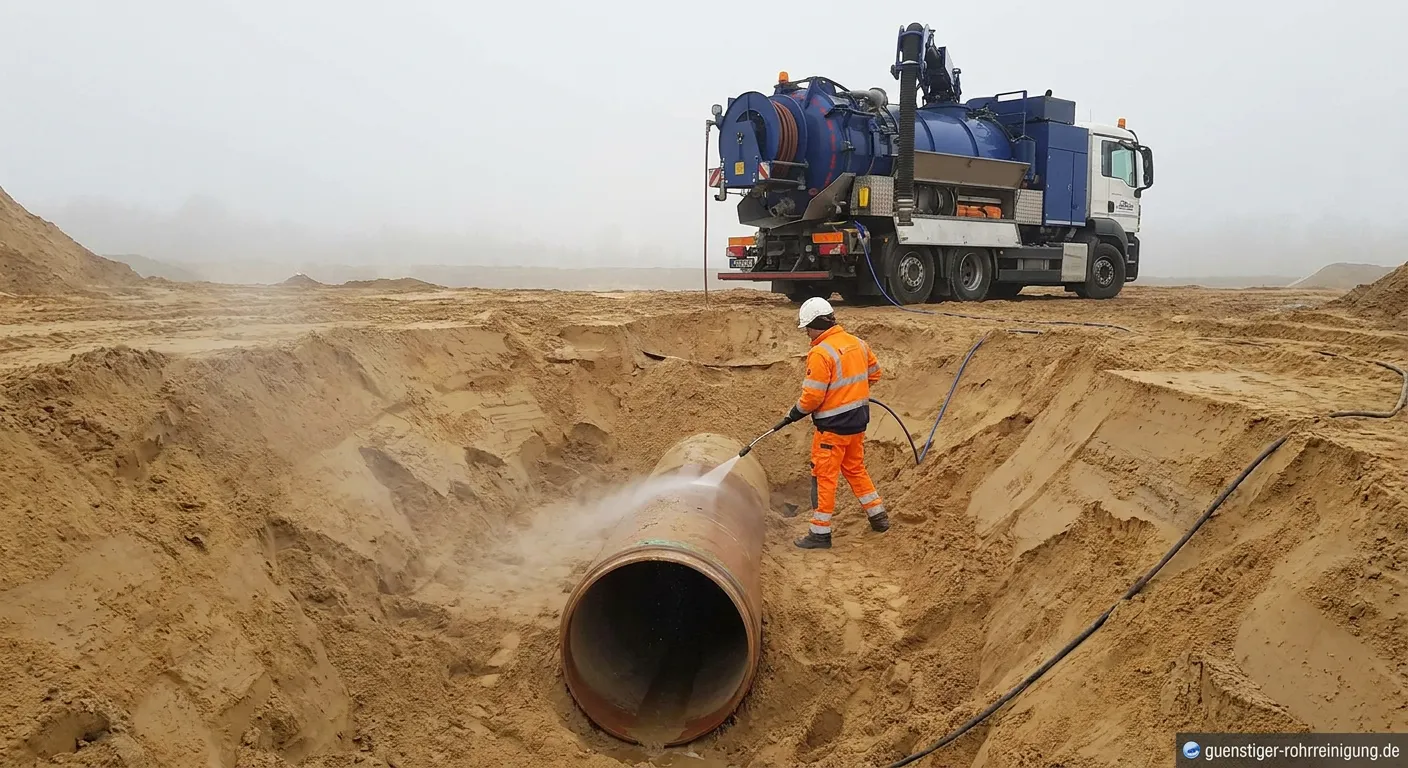 Professionelle Abflussreinigung Arbeit in einer Sandgrube
