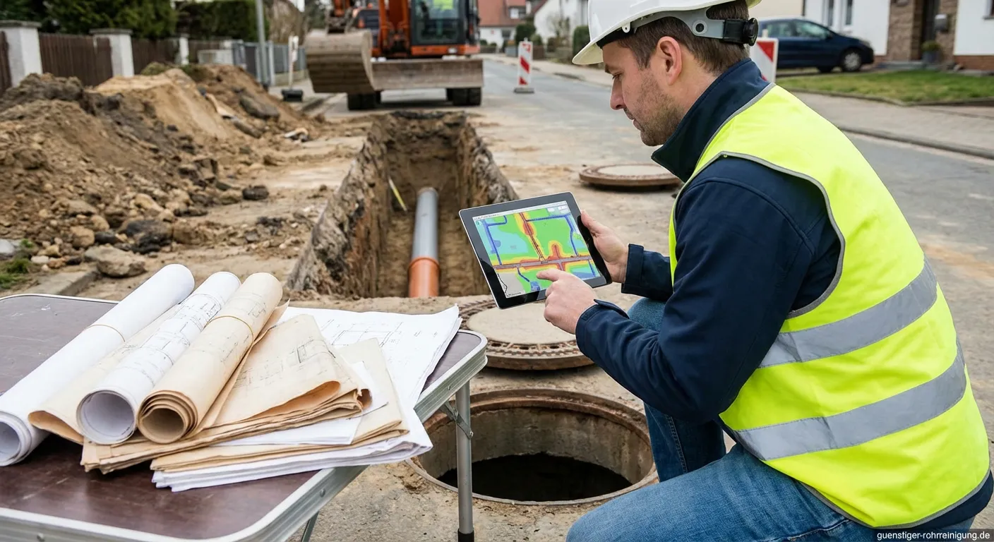 Digitale Kanalnetz-Dokumentation auf Tablet vor Baustelle