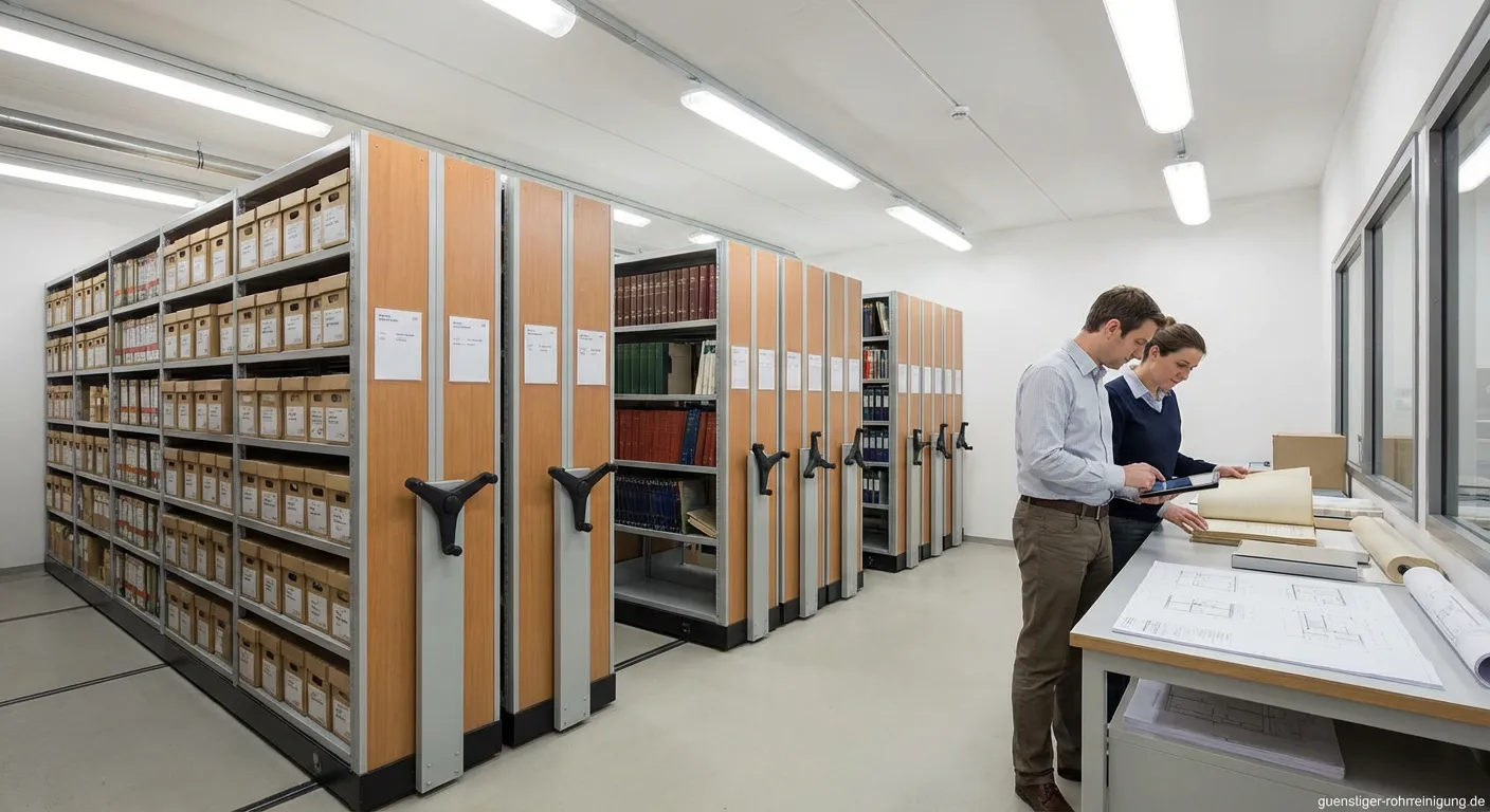 Professionelle Archivräume mit verschiebbaren Regalsystemen und Aktenordnern