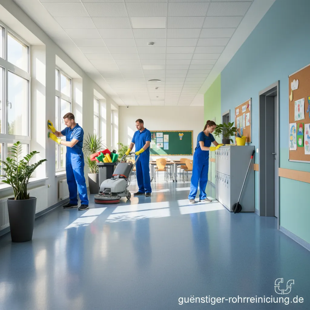 Professionelle Reinigungskraft reinigt ein leeres Klassenzimmer