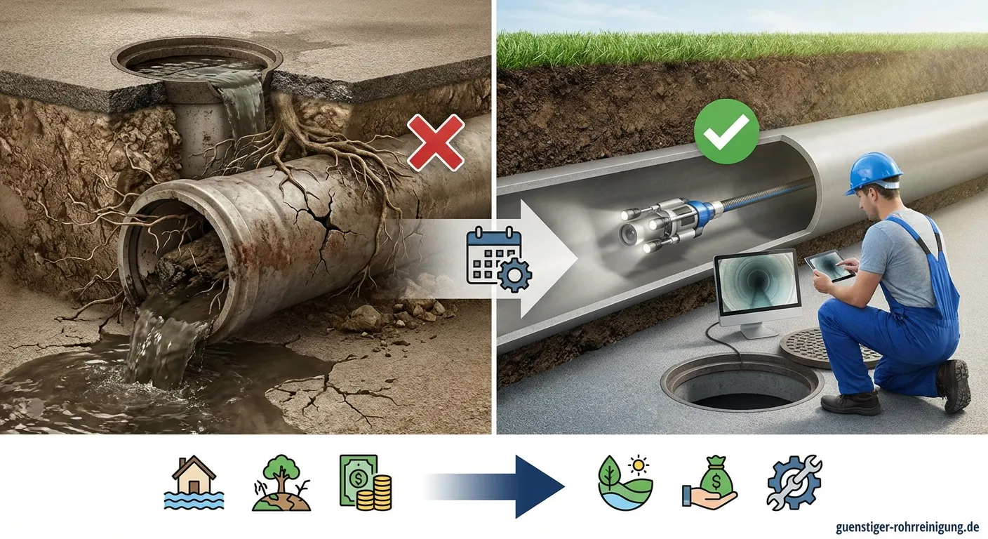 Techniker führt eine Kanalnetzinspektion regelmäßig mit Kamera durch