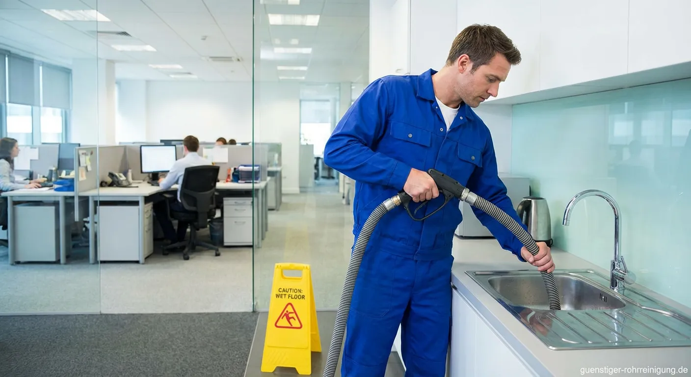 Professionelle Rohrreinigung Arbeit in einem modernen Bürogebäude