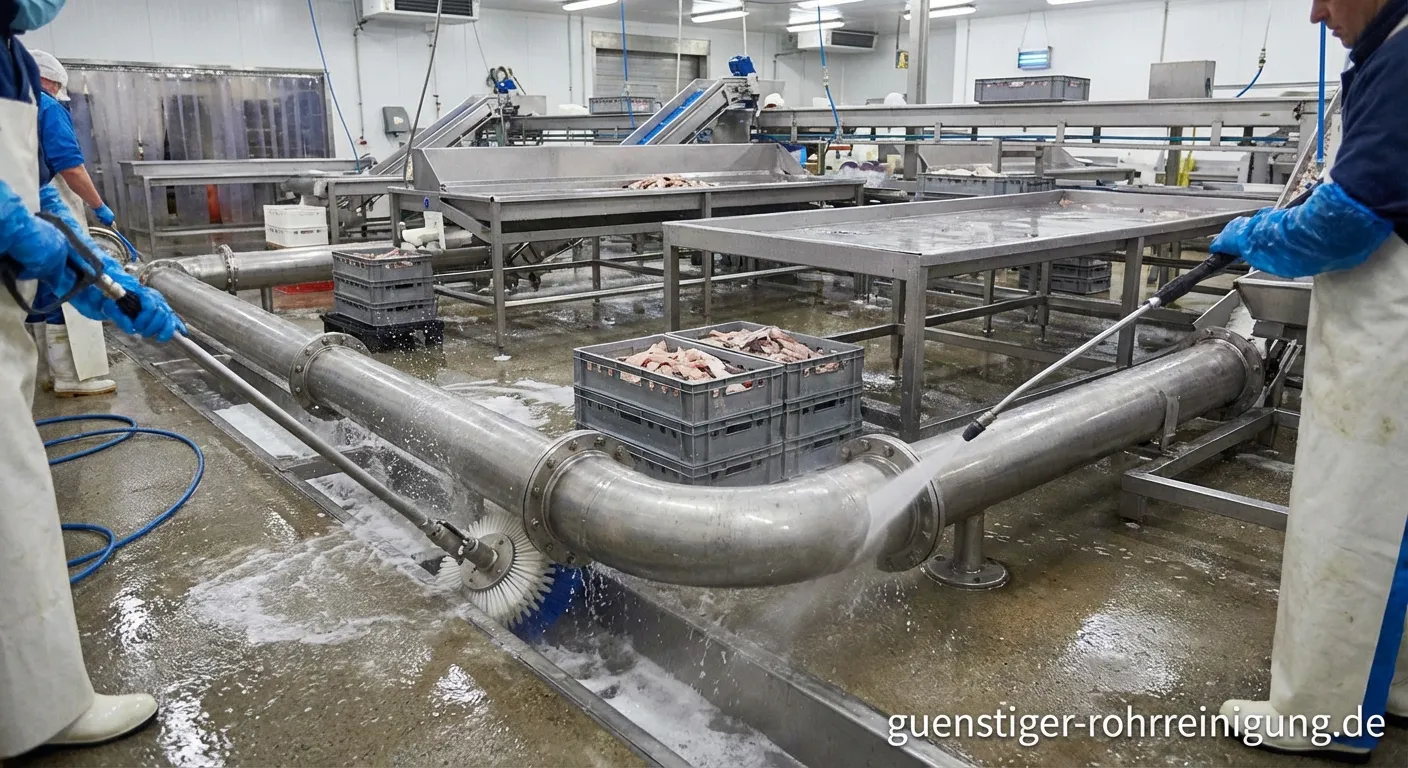 Professionelle Rohrreinigung in einer Fischverarbeitungsanlage