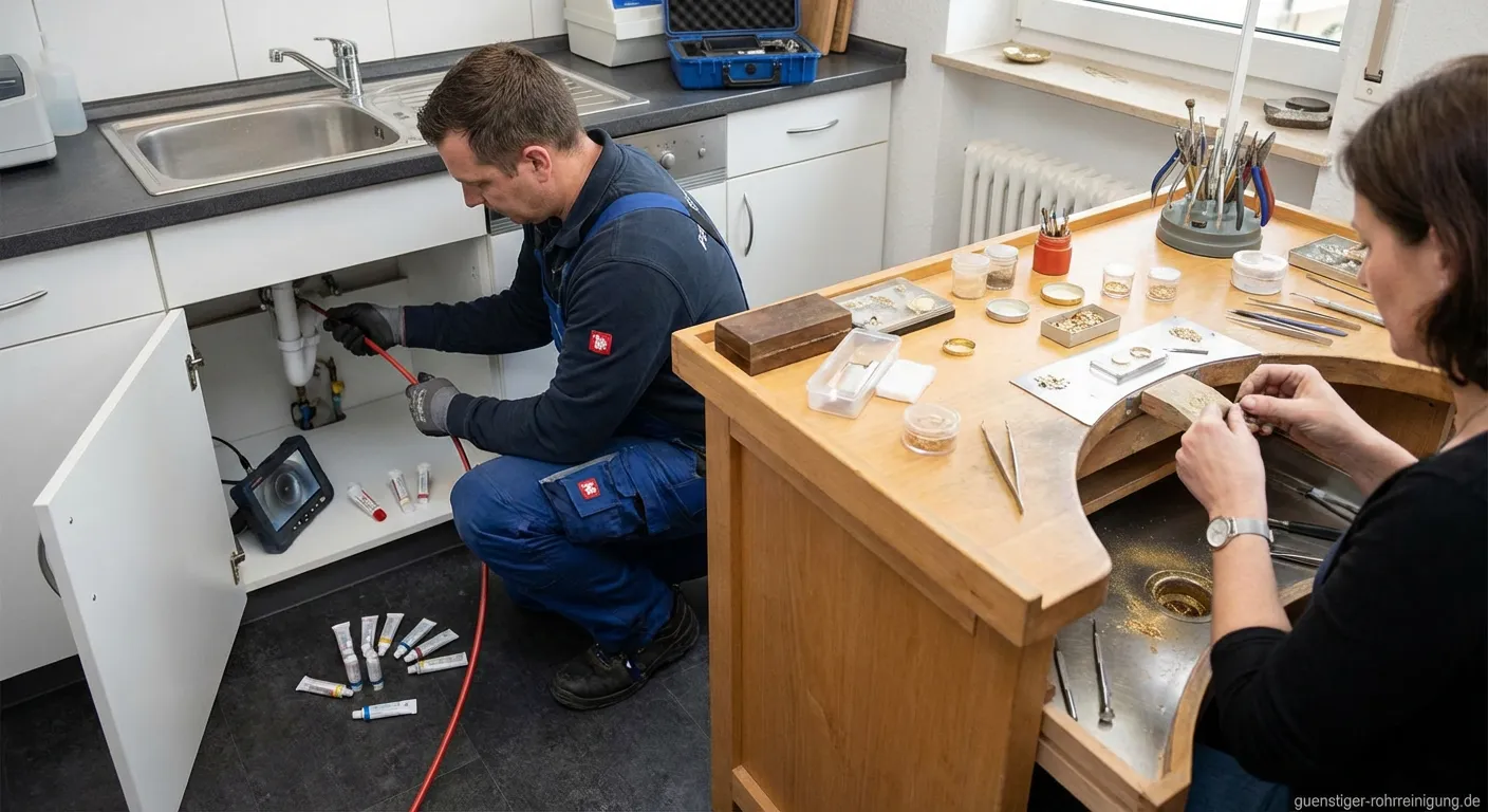 Professionelle Rohrreinigung Equipment in einer Goldschmiede Werkstatt
