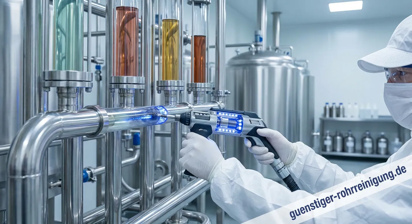 Industrielle Rohrleitungen aus Edelstahl in einer Parfümfabrik