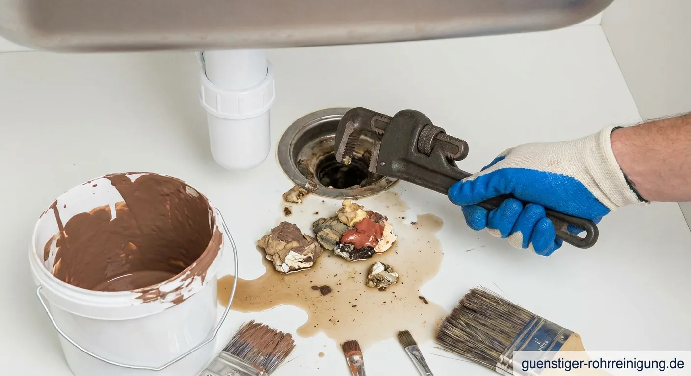 Verstopfter Abfluss durch getrocknete Farbe und Pinselreinigung