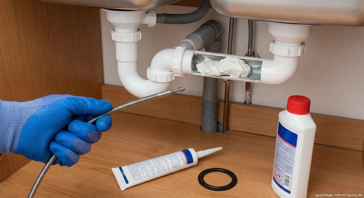 Verstopftes Rohr mit Silikonrückständen